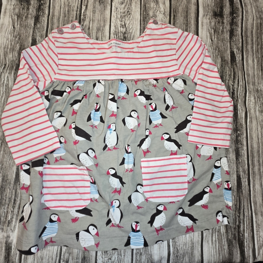 Little maven grey and pink striped puffin dress